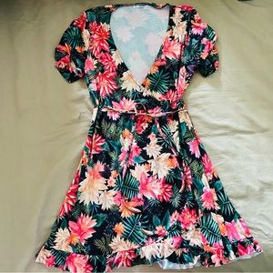 Tropical Floral Wrap Dress